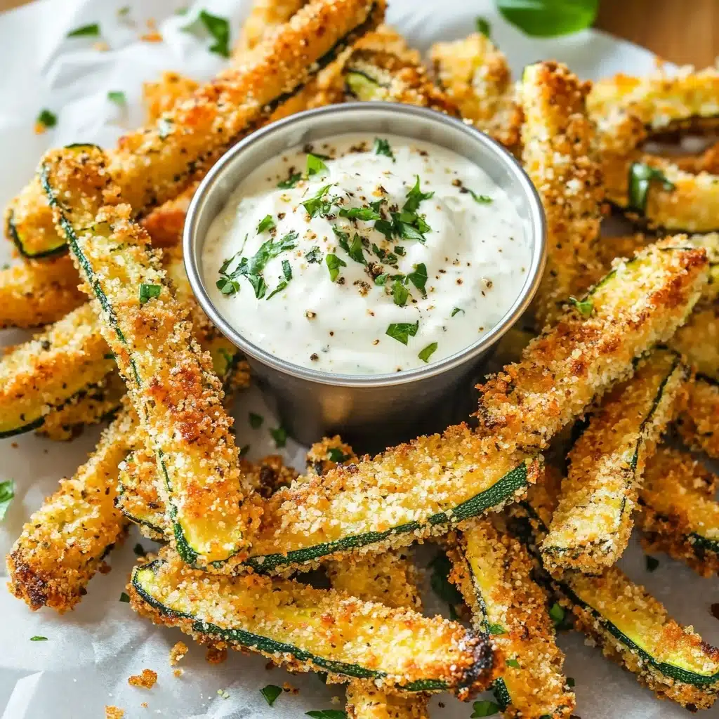 Crispy Zucchini Fries with Basil Dipping Sauce Recipe - Recipe Image