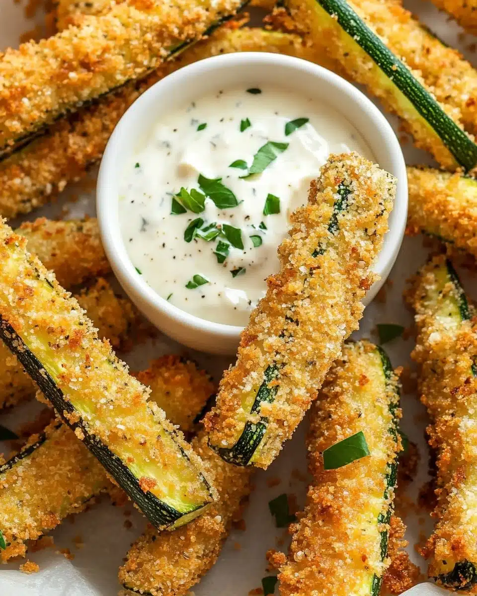 Crispy Zucchini Fries with Basil Dipping Sauce Recipe