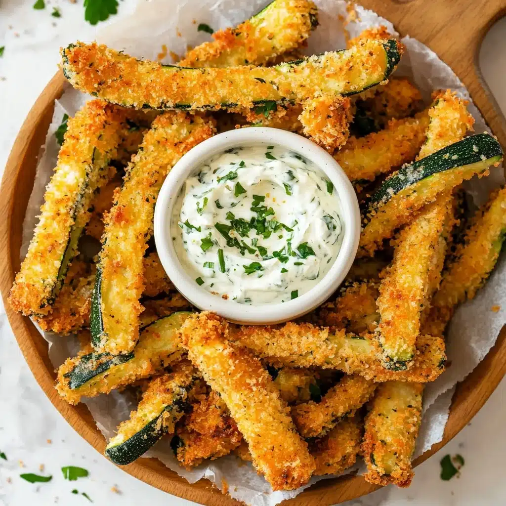 Crispy Zucchini Fries with Basil Dipping Sauce Recipe - Recipe Image