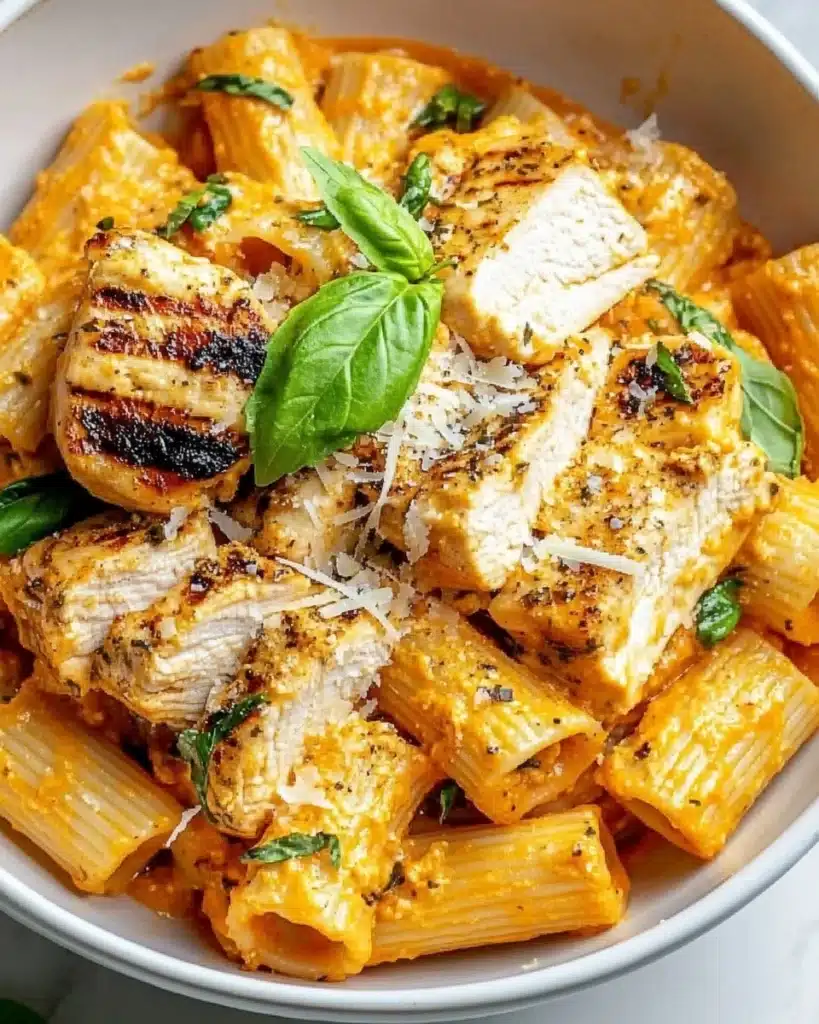 Burst Cherry Tomato Basil Chicken Rigatoni Recipe