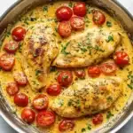 Creamy Pesto Chicken with Roasted Tomatoes Recipe