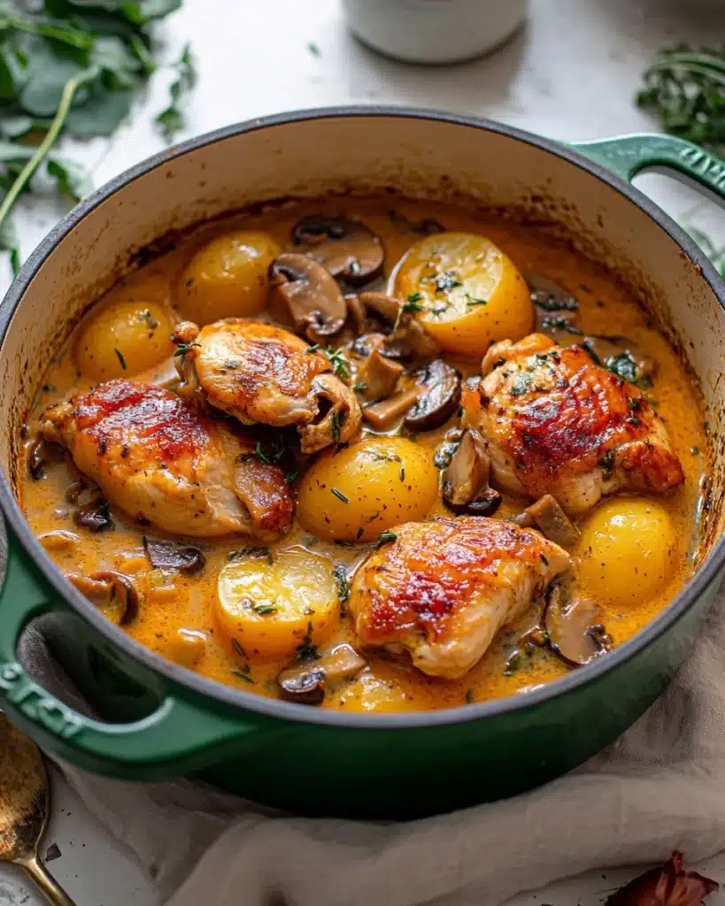Herb Roasted Chicken in Creamy White Wine Sauce Recipe