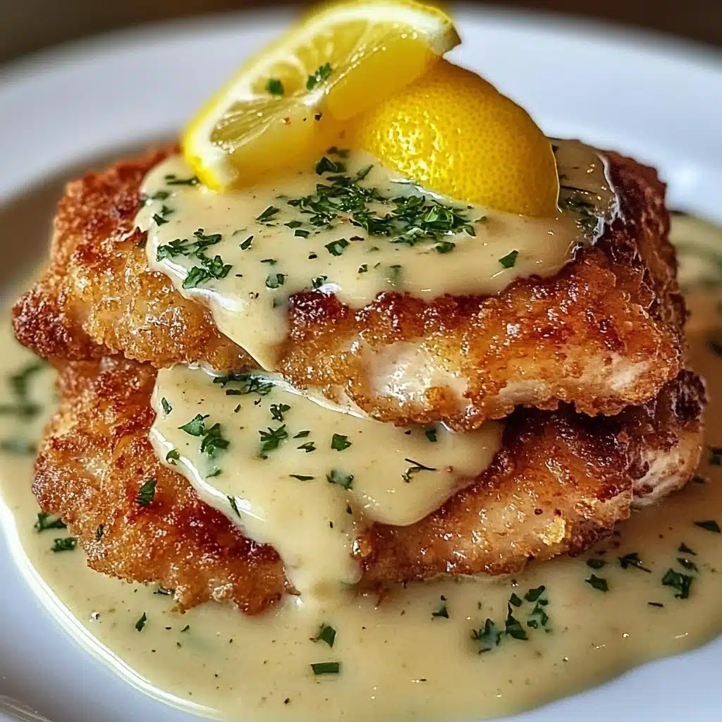 Lemon Pecorino Crusted Chicken with Creamy Lemon Sauce Recipe - Recipe Image
