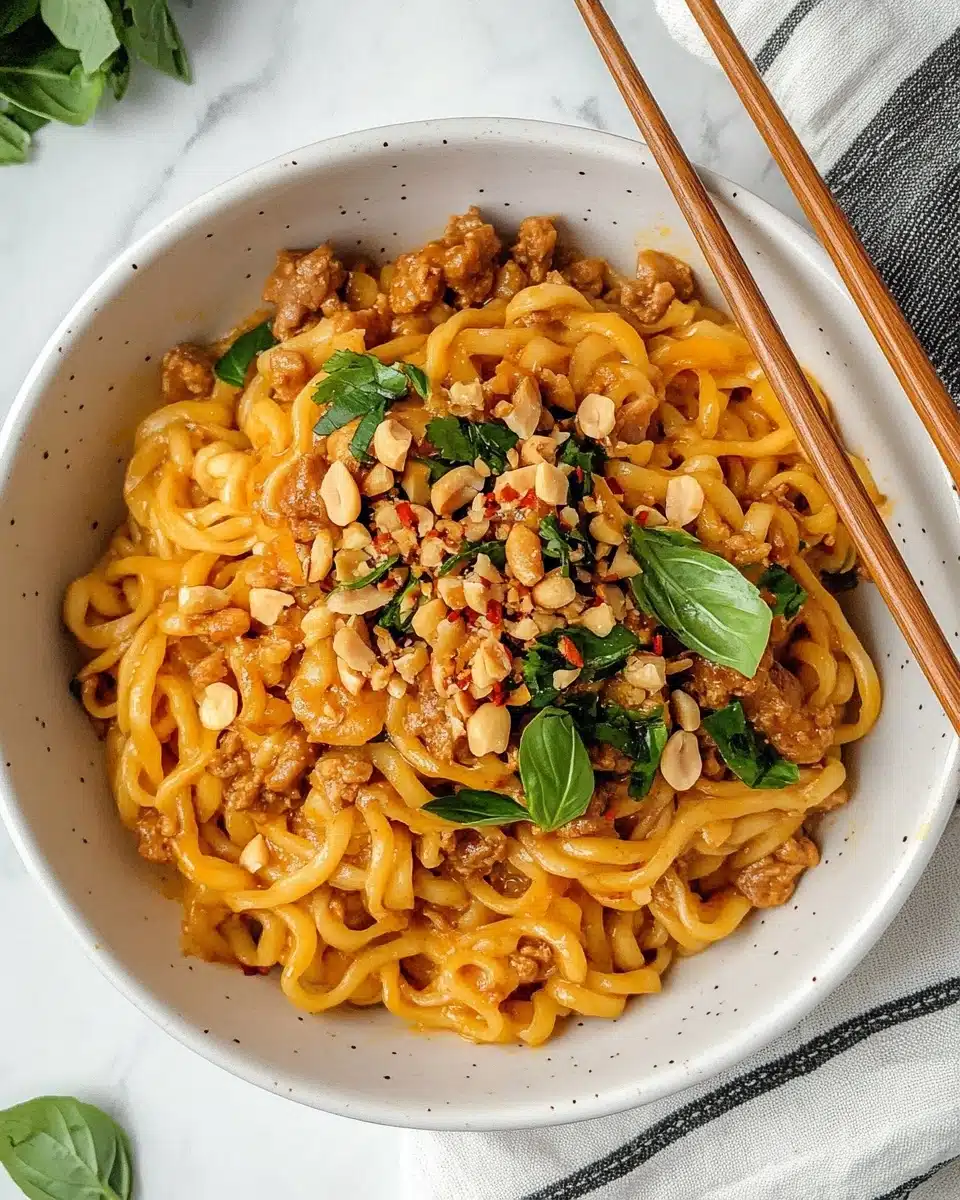 Sweet & Spicy Hot Chili Chicken Noodles with Basil Recipe - Recipe Image