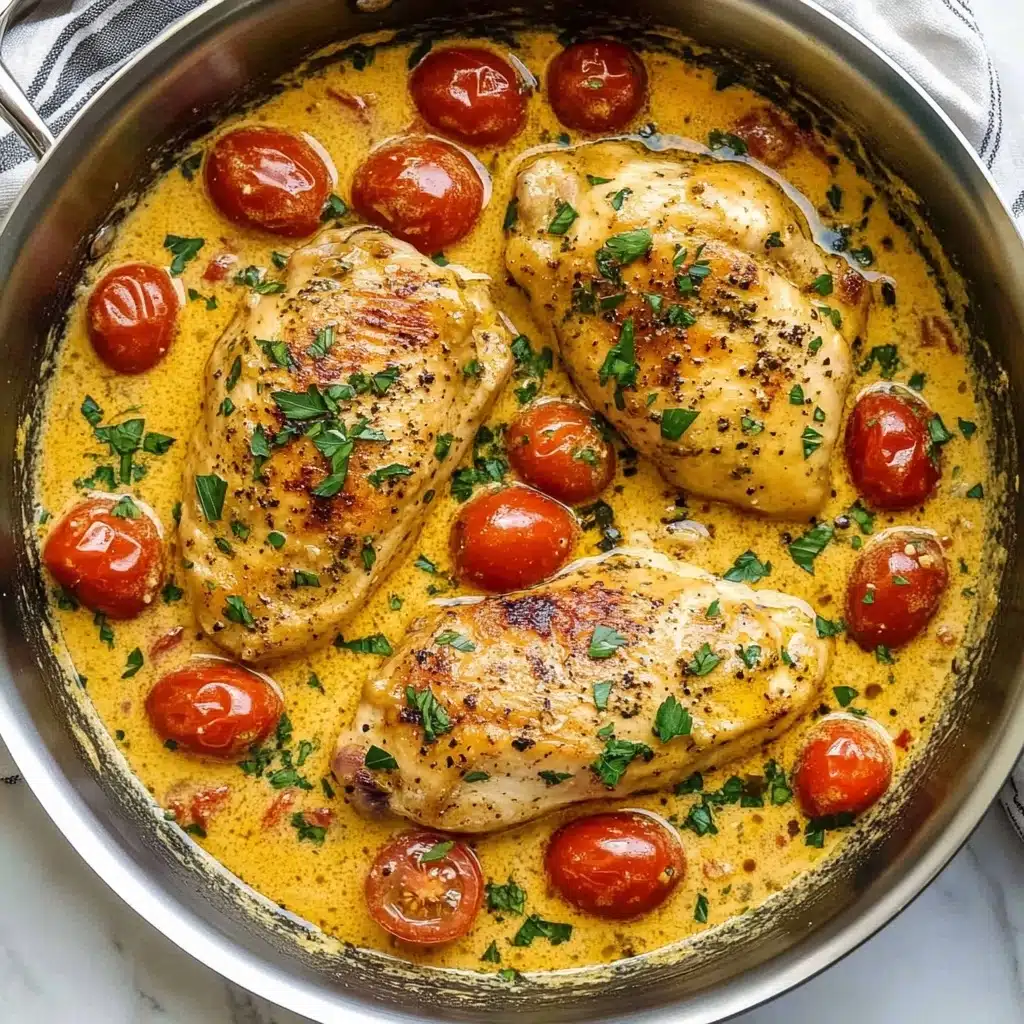 Creamy Pesto Chicken with Roasted Tomatoes Recipe - Recipe Image