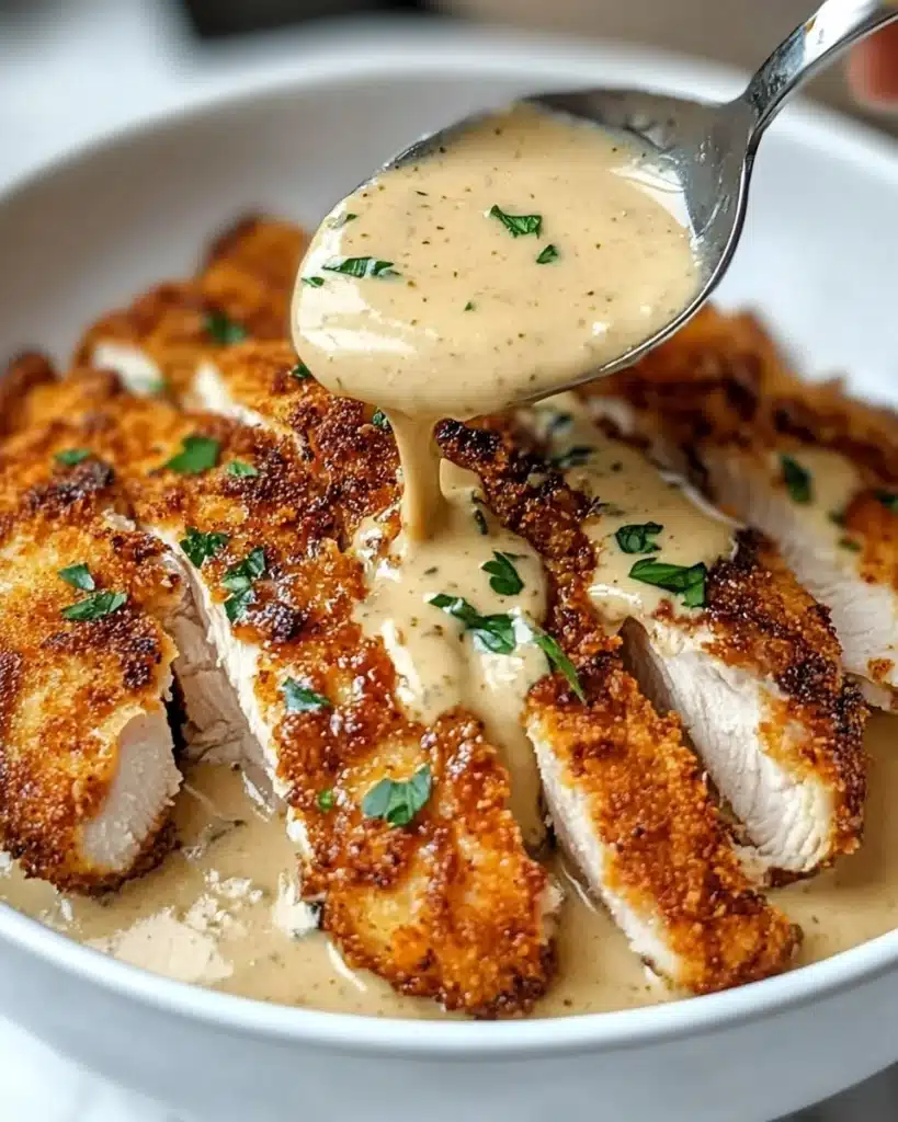 Parmesan Crusted Chicken with Creamy Garlic Sauce Recipe