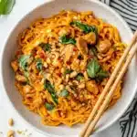 Sweet & Spicy Hot Chili Chicken Noodles with Basil Recipe
