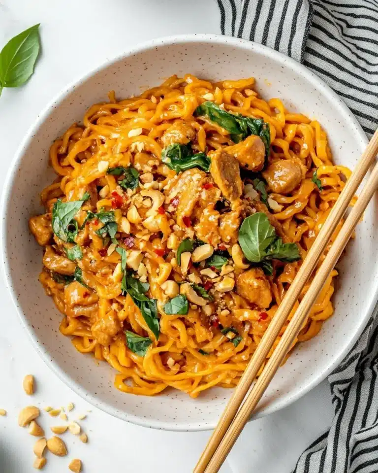 Sweet & Spicy Hot Chili Chicken Noodles with Basil Recipe