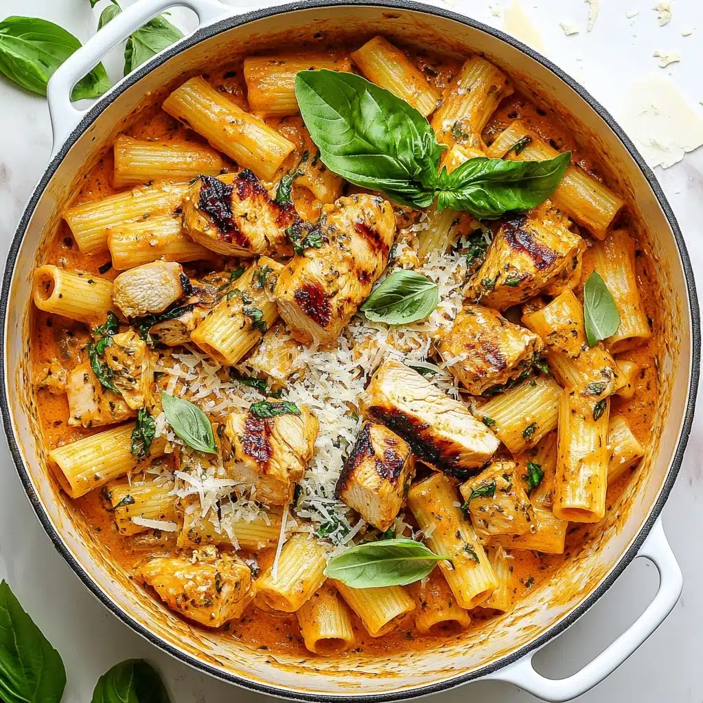 Burst Cherry Tomato Basil Chicken Rigatoni Recipe - Recipe Image