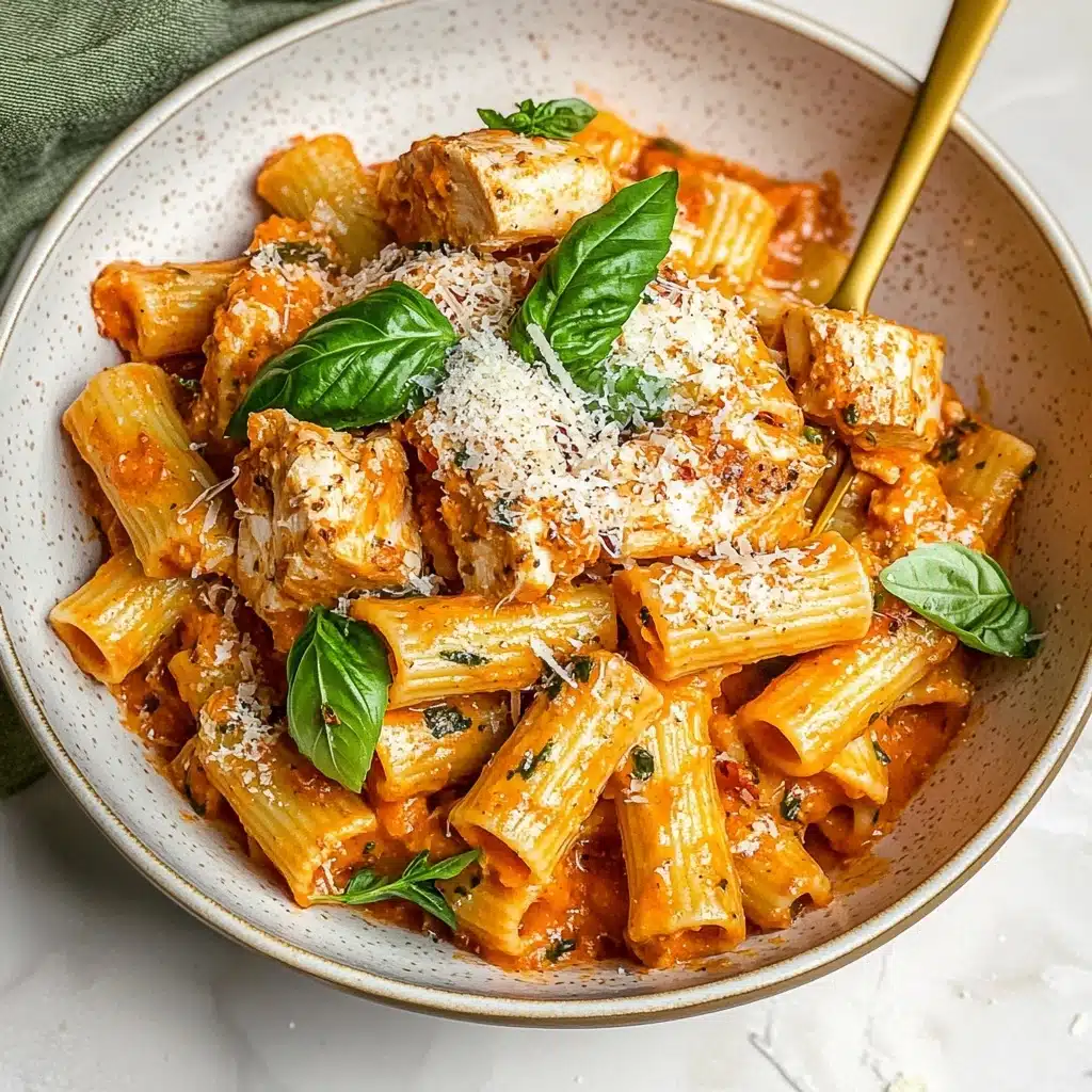 Burst Cherry Tomato Basil Chicken Rigatoni Recipe - Recipe Image