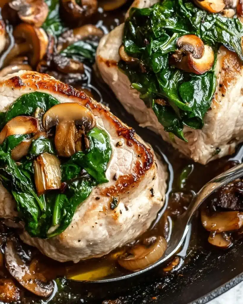 Goat Cheese & Spinach Stuffed Chicken Breast with Caramelized Onions + Mushrooms Recipe
