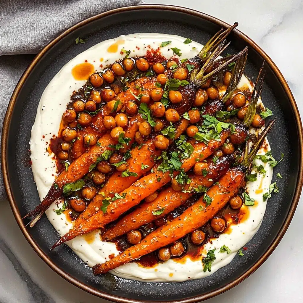 Spicy Maple Roast Carrots with Crispy Chickpeas and Yogurt Sauce Recipe - Recipe Image