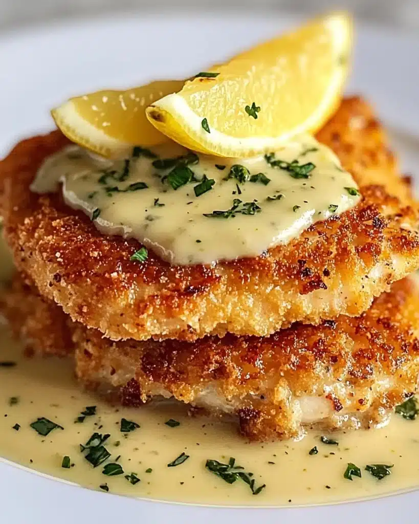 Lemon Pecorino Crusted Chicken with Creamy Lemon Sauce Recipe