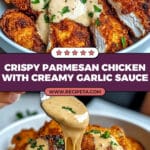 Parmesan Crusted Chicken with Creamy Garlic Sauce Recipe