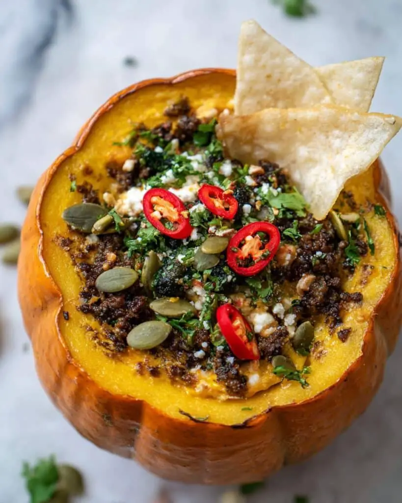 Pumpkin Queso Fundido with Chorizo and Toppings Recipe