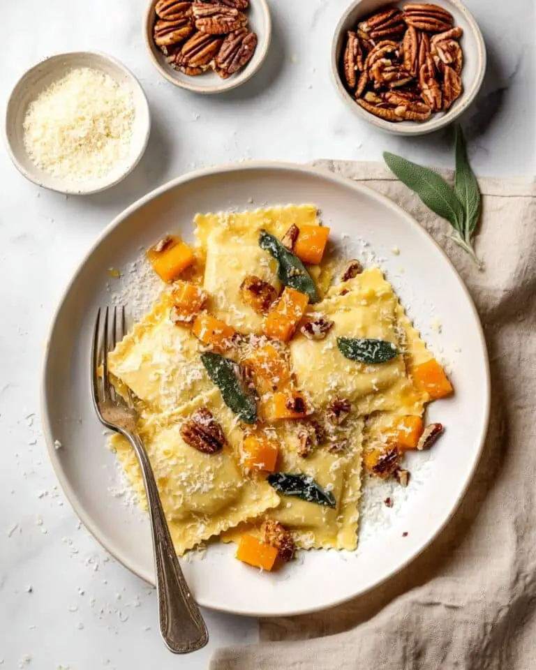Pumpkin Ravioli with Sage, Pecans, and Parmesan Recipe