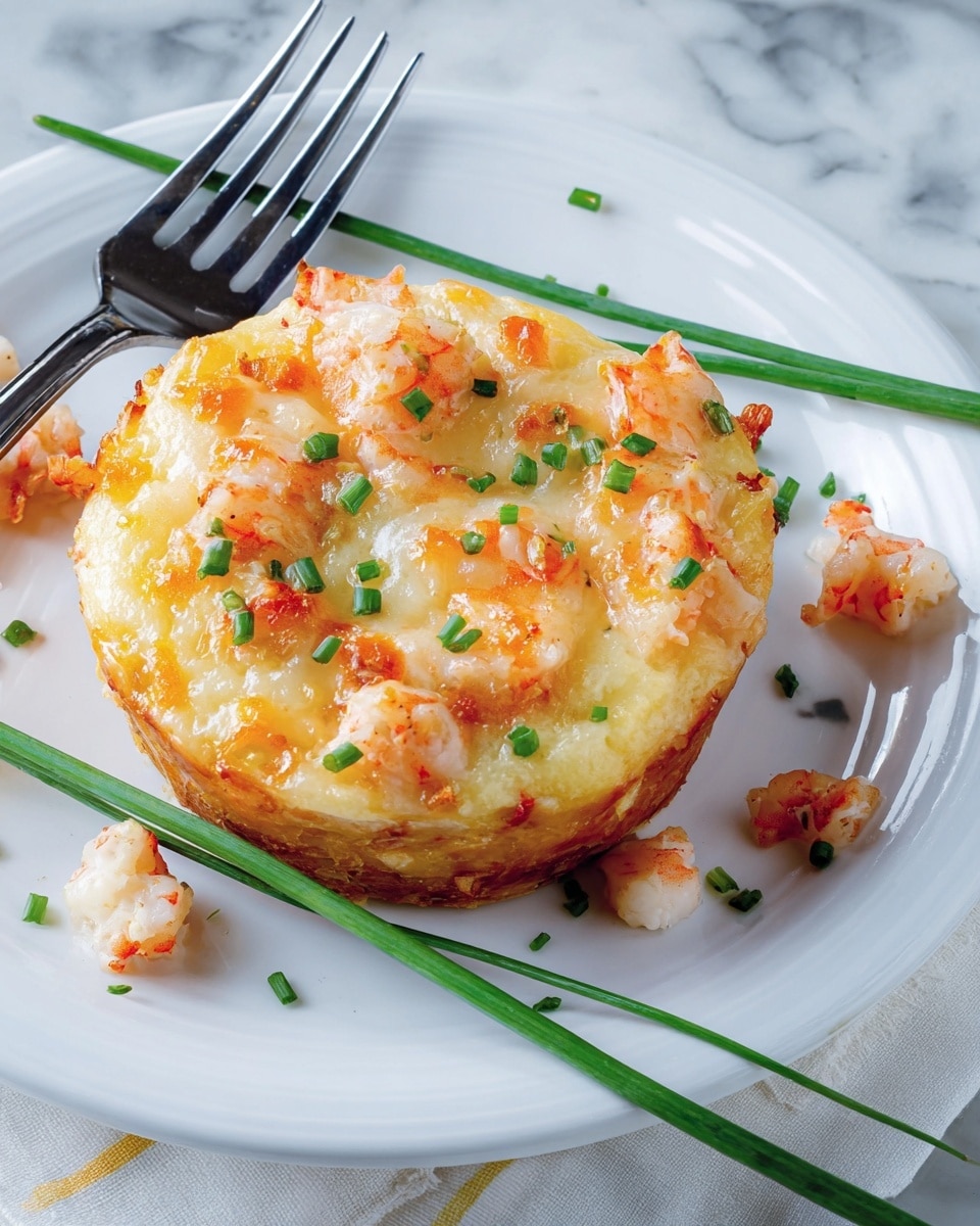 The image shows a black muffin tray filled with golden brown macaroni and cheese bites, each with a rough and crispy top layer of breadcrumbs, baked until crunchy. The bites are round, with a textured cheese and pasta middle layer that is creamy yellow with small white bits, likely pieces of cheese or pasta. Two bites are outside the tray on a white marbled surface, one whole and one broken open showing the soft, creamy inside with bits of a white ingredient mixed in. Small crumbs surround the tray and bites, emphasizing the crunchy texture. Photo taken with an iphone --ar 4:5 --v 7