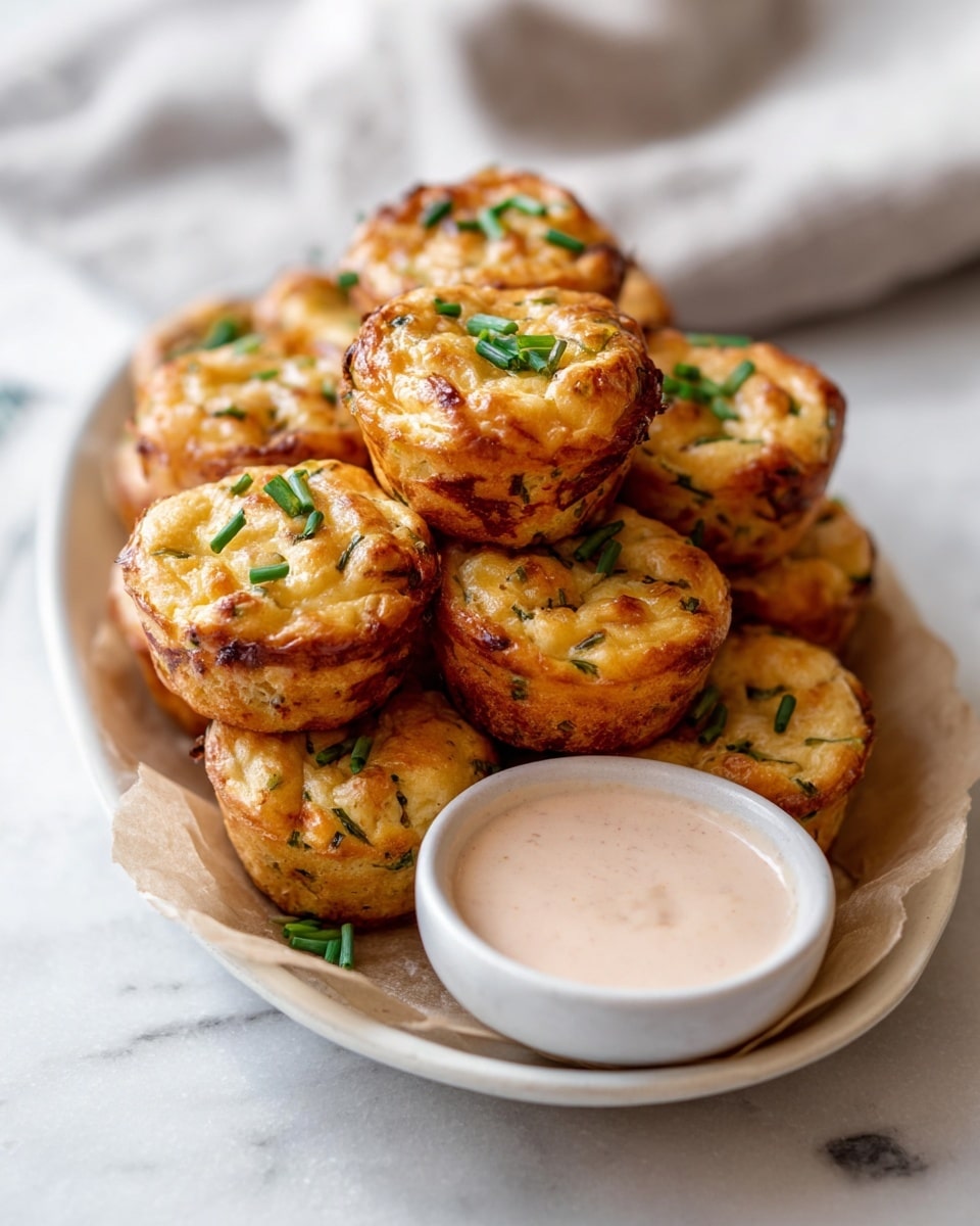 A white square plate holds two rows of twelve small golden brown mini quiches. Each quiche has a slightly crispy, darker brown crust on the outside with a lighter golden top that shows bits of green herbs and white cheese inside. The texture looks soft and slightly fluffy in the middle with a dense crust wrapping around the bottom and sides. The plate sits on a table with a white marbled surface and some red and green fabric napkins are partially visible near the edges. The mini quiches are evenly spaced and neatly arranged. photo taken with an iphone --ar 4:5 --v 7