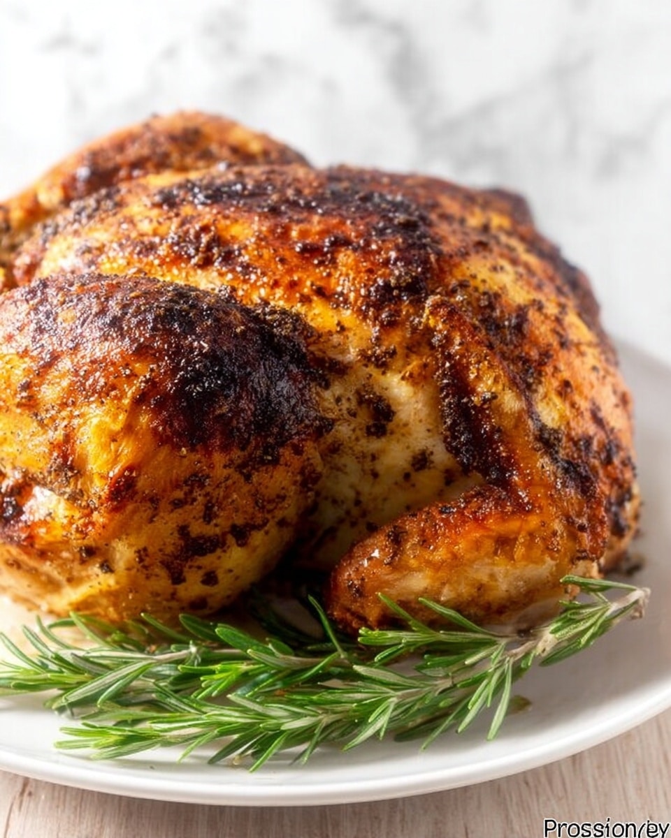 On a white plate, there is a dome-shaped mound of brown rice that looks cooked with spices, showing a mix of darker and lighter brown grains, placed to the right side. On the left side of the plate, sliced roasted chicken is arranged in a slight curve, showing a golden-brown, crispy skin with juicy, white meat inside, slightly shiny with herbs sprinkled on top. The background is a white marbled surface with a blurred white plate in the back holding more food and some green herbs. photo taken with an iphone --ar 4:5 --v 7