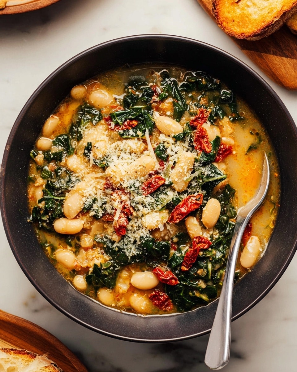 This image shows a close-up of a cooked dish with three main layers mixed together: soft white beans, dark green kale leaves, and small pieces of red tomatoes. The beans are plump and shiny, sprinkled evenly throughout the dish. The kale is chopped into bite-sized pieces with a slightly wilted texture, adding a deep green color. Bright red tomato chunks are scattered around, providing a pop of color. The dish looks creamy with a light orange sauce that covers all the ingredients. A silver spoon is placed in the middle, scooping some beans, kale, and tomatoes. The background is a white marbled texture. photo taken with an iphone --ar 4:5 --v 7