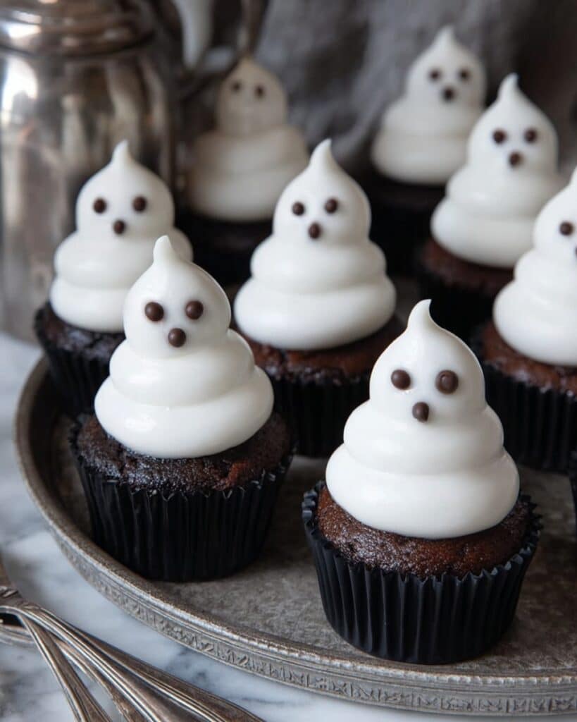 Chocolate Ghost Cupcakes with Italian Meringue Frosting Recipe