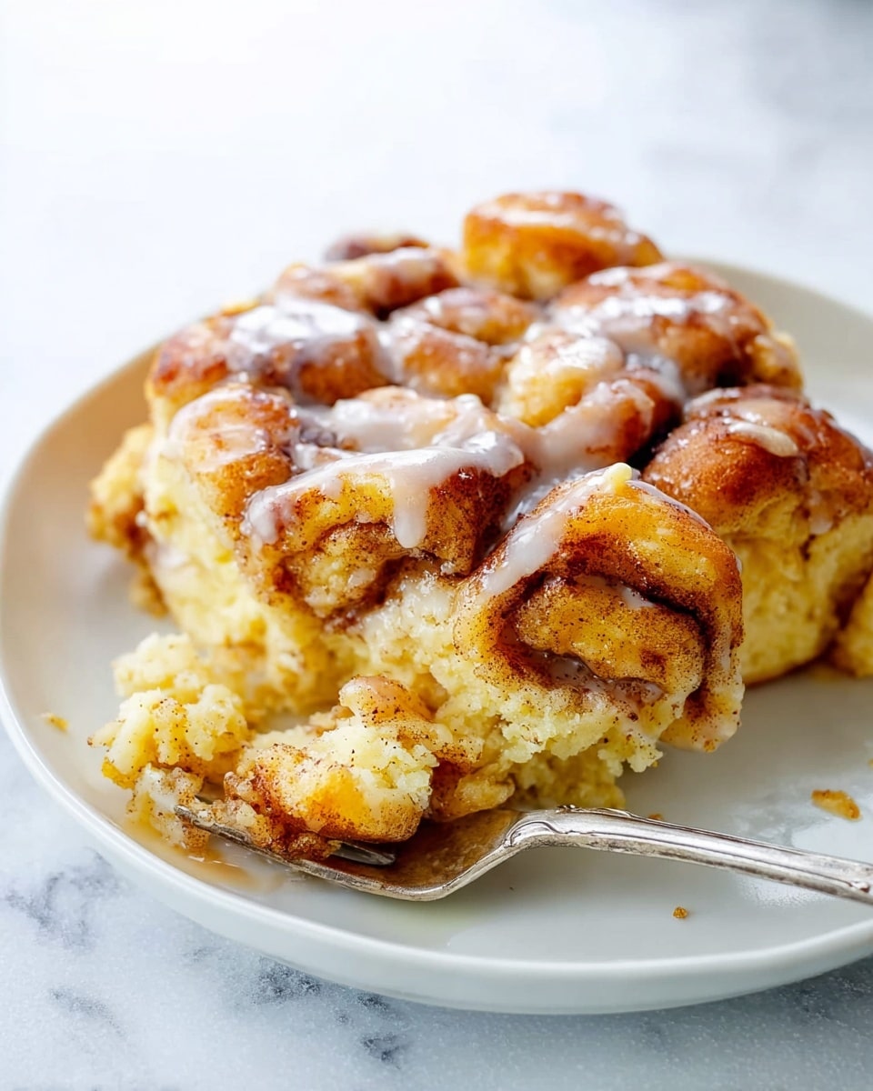 A close-up of a white rectangular baking dish filled with golden-brown cinnamon rolls tightly packed together in three layers, with the top layer showing swirled, slightly crisped edges of dough and cinnamon. The rolls are generously covered with smooth white icing drizzled in an uneven pattern, creating a glossy contrast over the warm, textured surface of the cinnamon. The dish rests on a white marbled surface. photo taken with an iphone --ar 4:5 --v 7