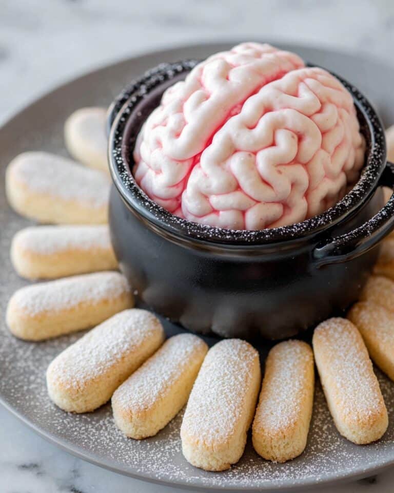 Red Velvet Brain Dip with Cream Cheese Frosting and Ladyfinger Dippers Recipe