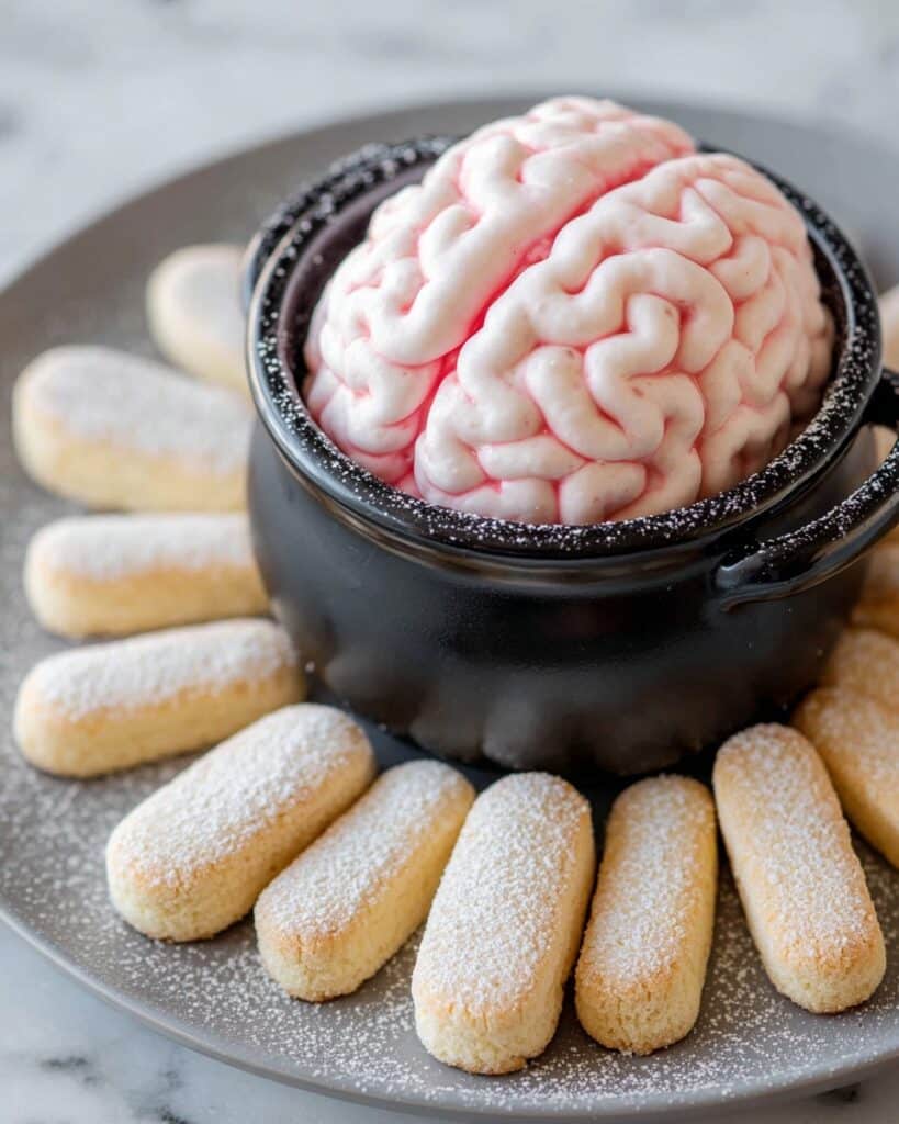 Red Velvet Brain Dip with Cream Cheese Frosting and Ladyfinger Dippers Recipe
