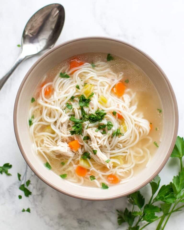 Creamy Chicken Noodle Soup with Pesto and Fresh Herbs Recipe