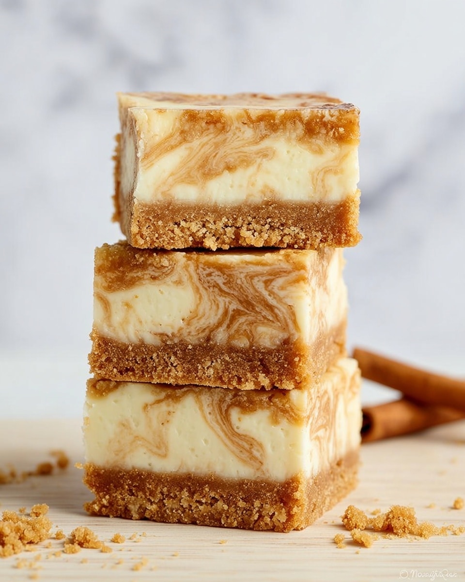 The image shows a close-up of a square dessert bar with three visible layers on a white marbled surface. The bottom layer is a golden brown crumbly crust that looks firm and slightly textured. The middle layer is a creamy light yellow filling with a smooth texture. The top layer is a swirled mix of light orange and white, creating a marbled pattern that covers the whole surface. Some crumbs are scattered around the bars, and a silver knife lies in the foreground with remnants of the dessert on it. Photo taken with an iphone --ar 4:5 --v 7