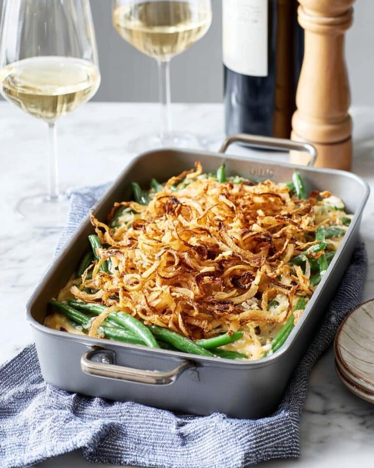 Creamy Mushroom Green Bean Casserole with Crispy Onions Recipe