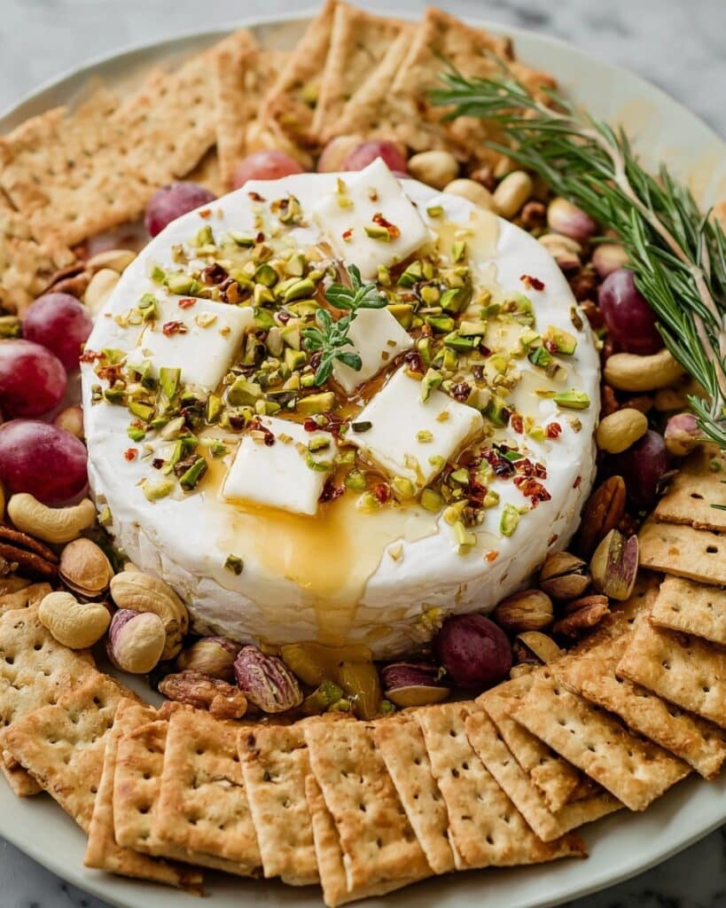 Baked Brie with Honey, Garlic, and Pistachios Recipe