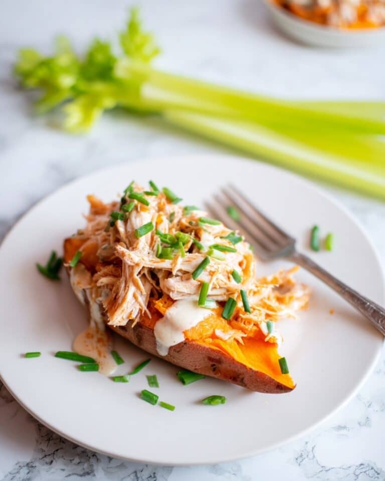 Slow Cooker Buffalo Chicken Sweet Potatoes (5-Ingredients!) Recipe