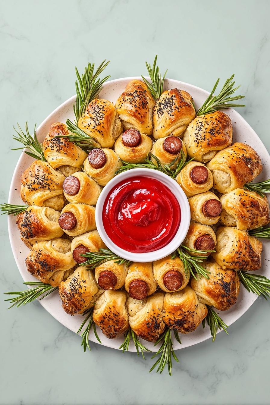 A circular white plate with a golden-brown twisted bread wreath sprinkled with sesame seeds and bits of green herbs, with a woman’s hand dipping one textured bread piece into a small white bowl filled with deep red chunky cranberry sauce in the plate’s center. Fresh whole cranberries and green herb sprigs lie around the bread wreath, all set against a white marbled background. Photo taken with an iphone --ar 4:5 --v 7
