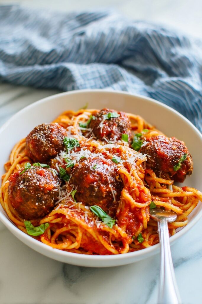 Easy Baked Italian Meatballs with Spaghetti Recipe