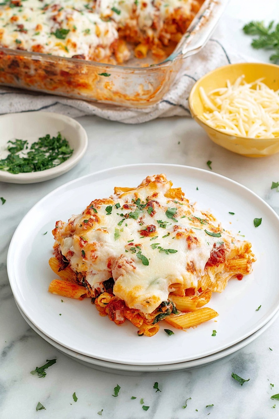 A white plate holds a serving of lasagna showing multiple layers starting with a thick red tomato sauce mixed with small orange and green vegetables at the bottom, followed by creamy white cheese layers and topped with melted light golden and white cheese sprinkled with chopped bright green herbs. To the side of the plate, there is a small white bowl with chopped green herbs and a small white bowl with shredded pale yellow cheese. Above and to the right, a large glass baking dish filled with lasagna shows a top layer of melted cheese, light golden and white, dotted with chopped green herbs on a white marbled surface. Some shredded cheese and herbs are scattered around the plate. Photo taken with an iphone --ar 4:5 --v 7