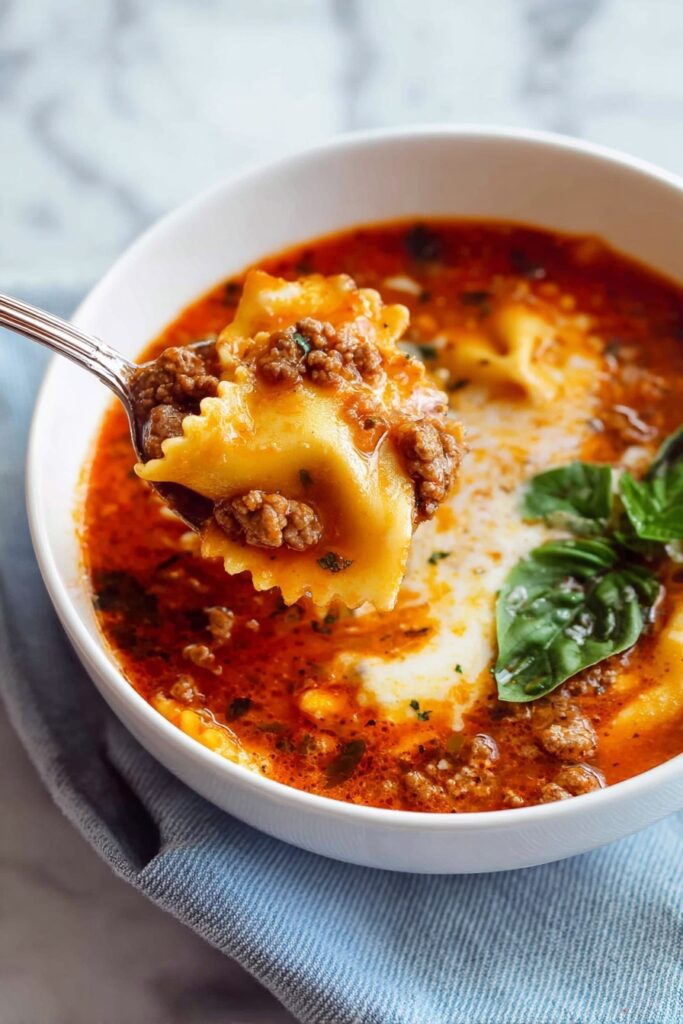 Lasagna Soup with Cheese and Spinach Recipe