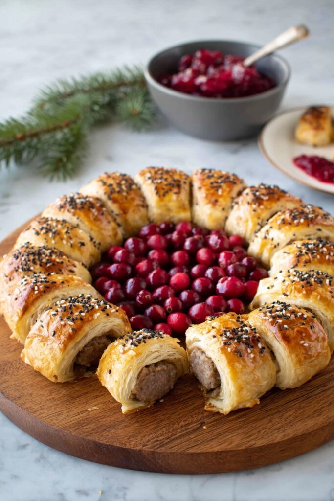Sausage Roll Wreath with Cranberry Applesauce Recipe