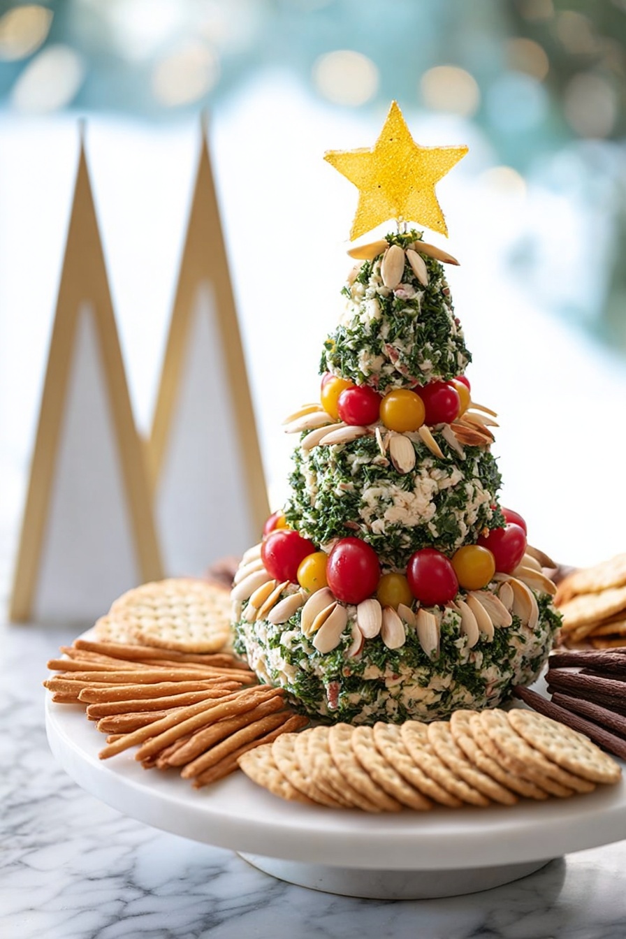 Christmas Tree Cheese Ball Recipe - Serving